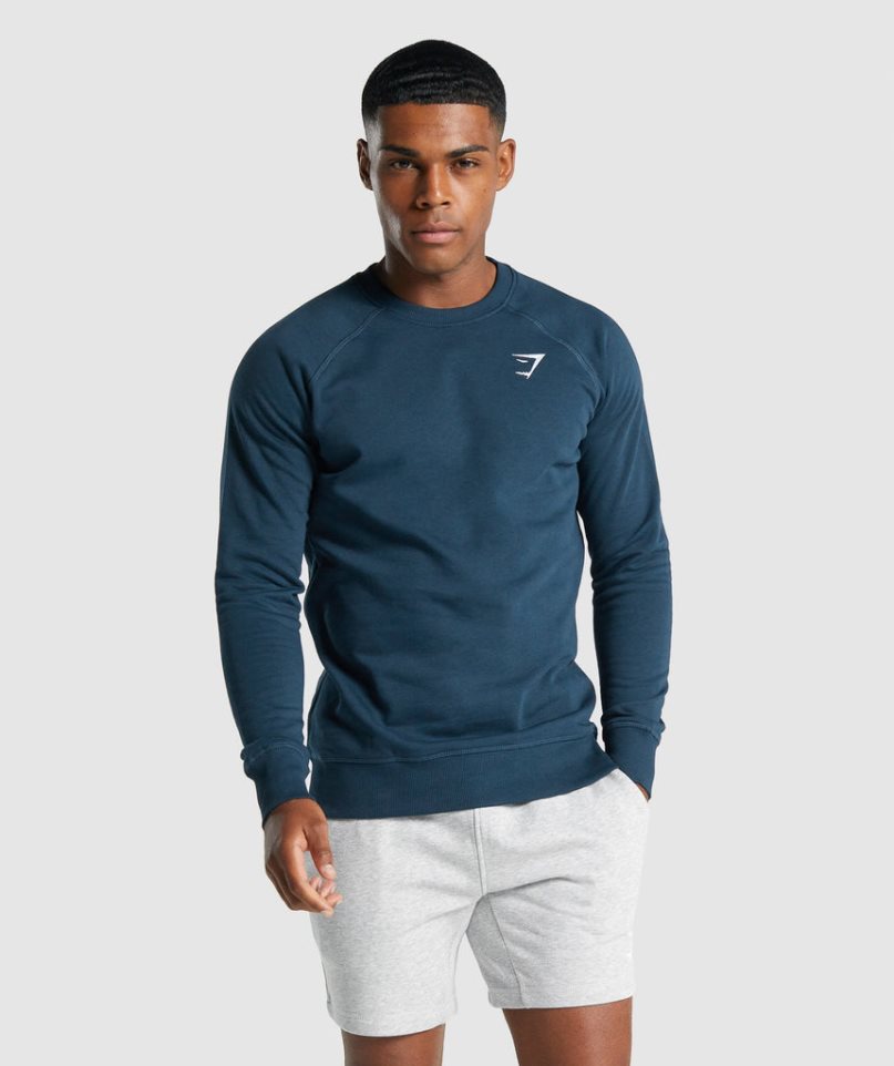 Men\'s Gymshark Crest Sweatshirts Navy | CA 56A183